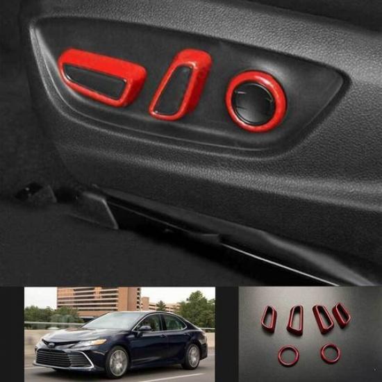 For Toyota Camry 2018-2024 Glossy Red Power Seat Control Button Cover Trim 6PCS