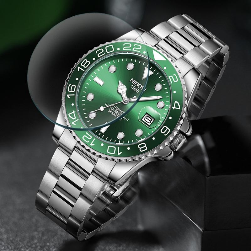 NIBOSI Luxury Mens Watches Stainless Steel Date Military Fashion Luminous Waterproof Quartz Wristwatches
