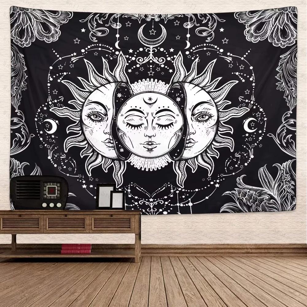 Minimalist Celestial Tapestry Sun Moon Phase Wall Hanging Bohemian Starry Sky Tapestries for Bedroom Living Room Decor Tapestry