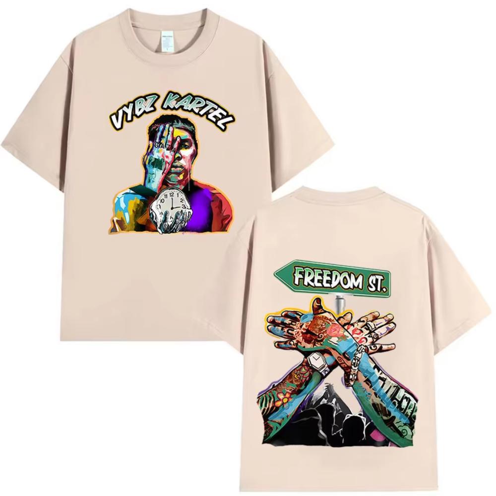 Rapper Vybz Kartel 2025 New Album Graphics T Shirts Men Fashion High Quality Cotton T-shirts Hip Hop Gothic Short Sleeve T Shirt