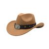 Men Western Cowboy Star Decoration Fedora Hat Large Brim Upturned Travel Versatile Sunshade Hat With Bullhead Design