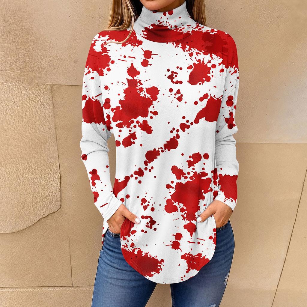 Tee Shirts For Women Fall Casual Long Sleeve Shirts Sweatshirt Vintage Printed High Neck Top Pullover