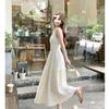 New summer white dress for women, neck, waist folds, thin, pure desire style temperament, big swing dress
