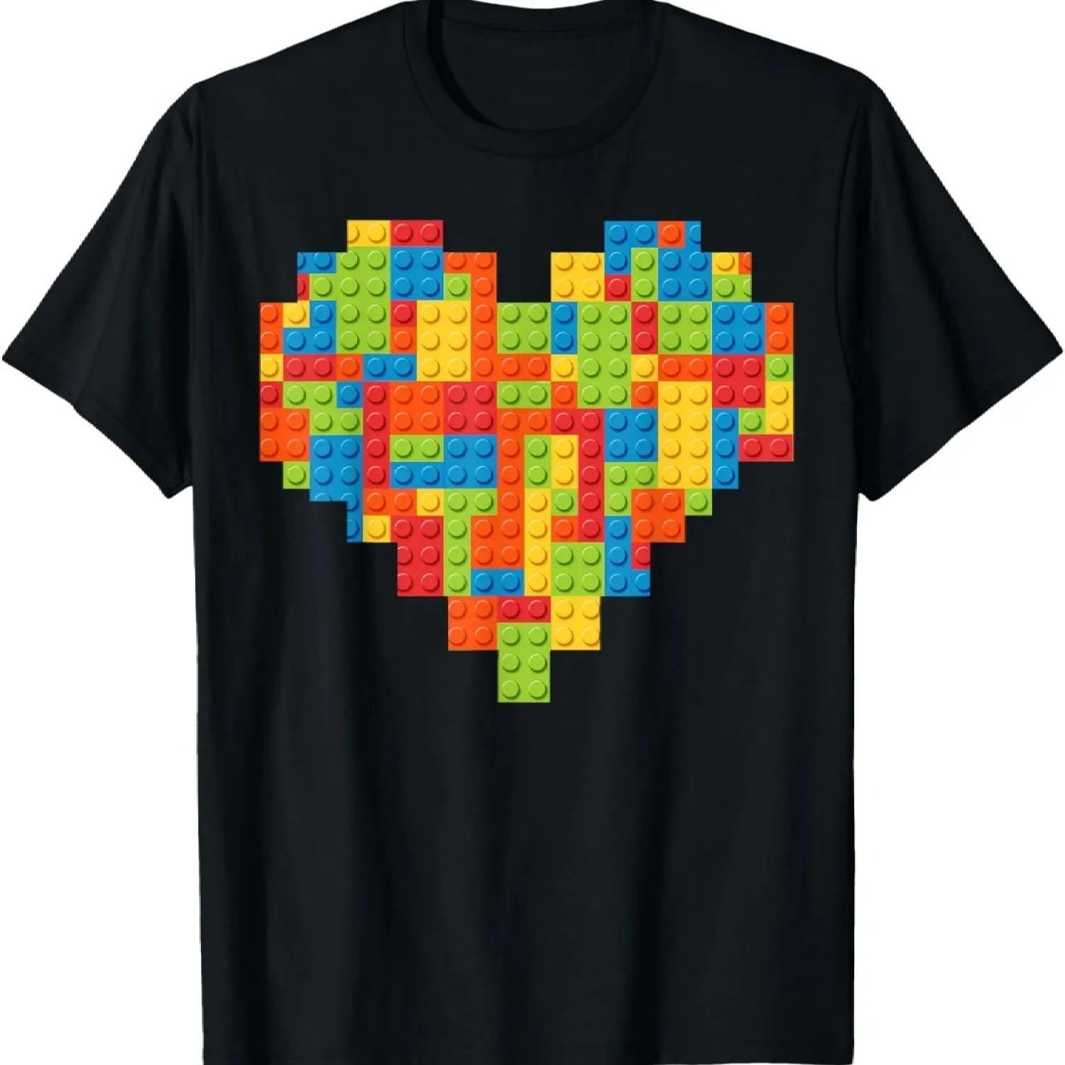 Brick Builder Heart Valentines Block Building Master Builder T-Shirt S