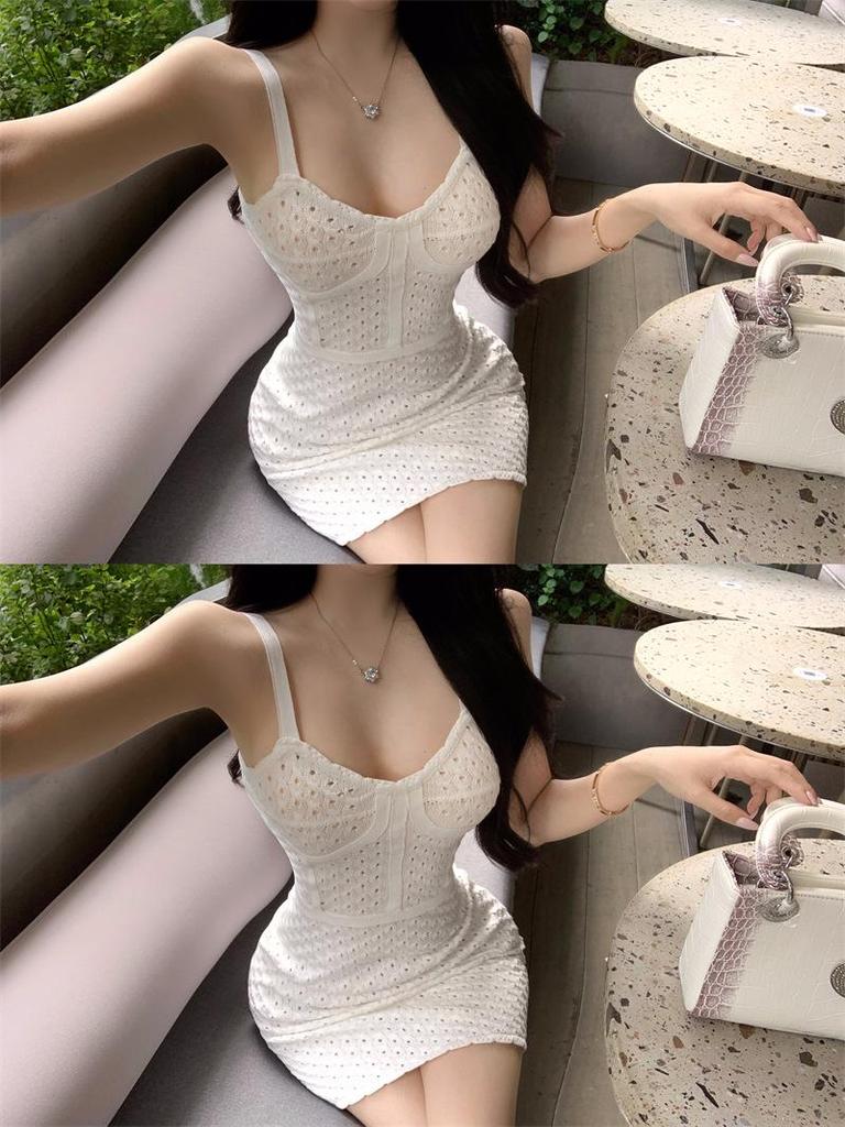 Elegant Bodycon Crochet Knit Camisole Dress, Sleek and Stylish Women's Wear