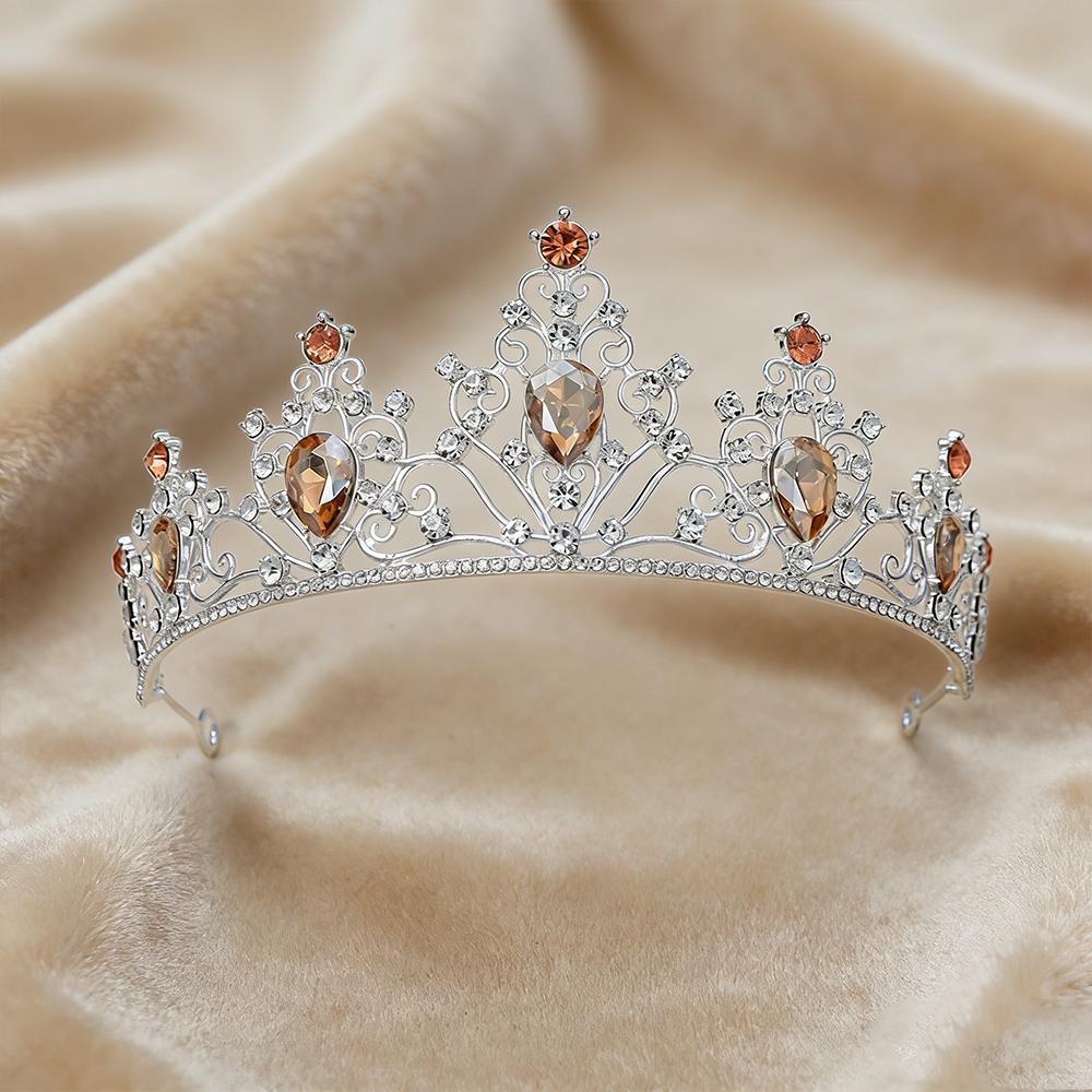 

Red and Black Treasure Silver Frame Crown Water Diamond Carving Luxurious Hair Crown Sweet Cool Retro Style Banquet Ball Cosplay