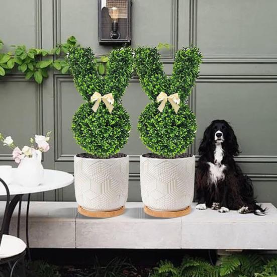 Árvore Topiária de Boneco de Neve de Natal Forma de Coelho Estaca Topiária Artificial Decoração de Arbustos e Plantas Artificiais para Jardim Interno Externo Varanda