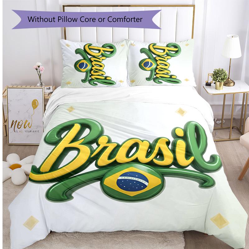 Brazil Football Printed Bedding 3 Piece Set Cozy Breathable Bed Cover Set As Housewarming Holiday Gift