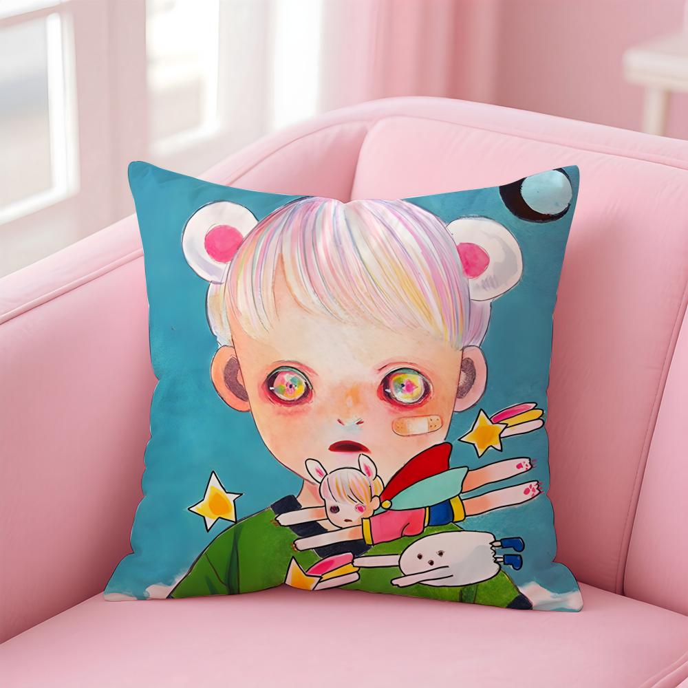 Whimsical Japanese Abstract Art Cute Emo HHikari Shimoda Cushion Cover Pillow Case Soft Skin Friendly Fabric Concealed Zipper