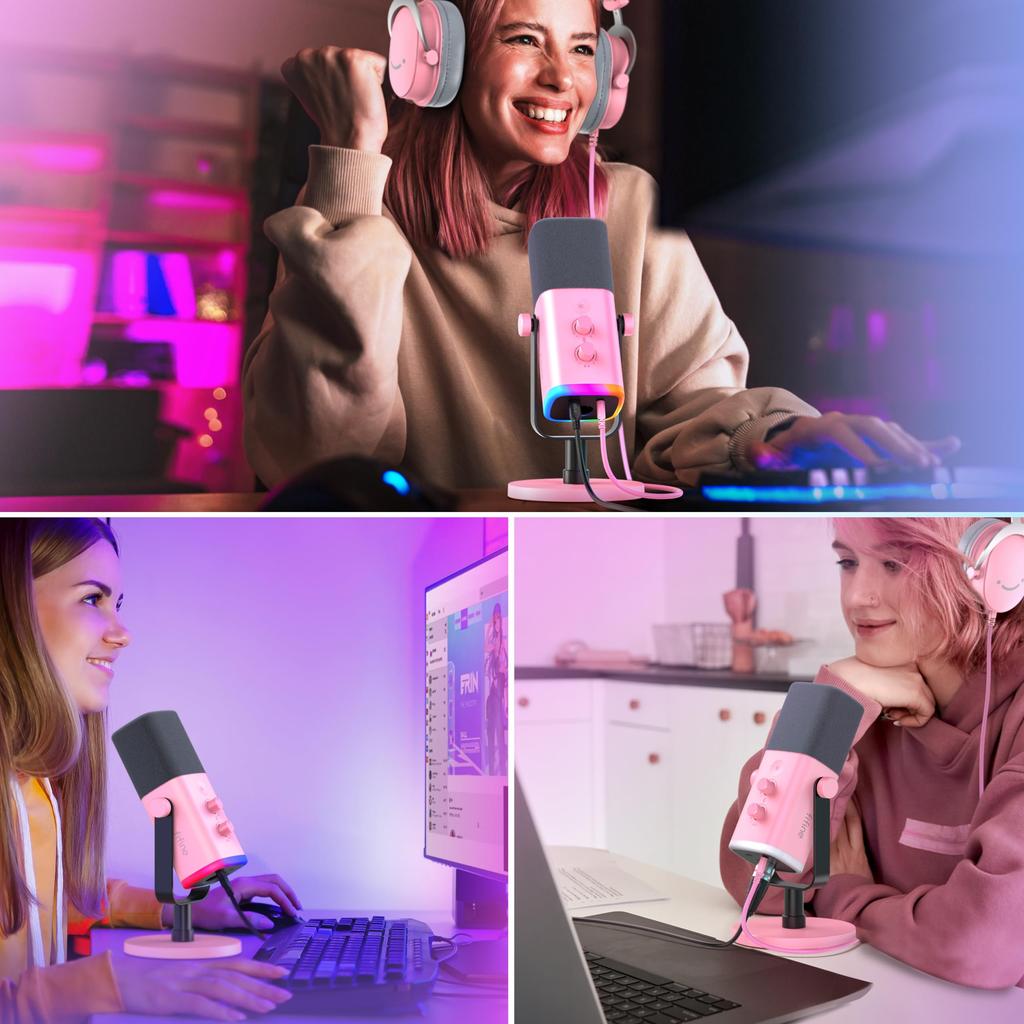 FIFINE Standalone Unidirektional Dynamisch Kompatibel mit Stummschaltung RGB Lautstärke Kopfhörer Audio-Mischpult für Inhalt Sprache und Video Verstärker Spiel AM8P USB/XLR