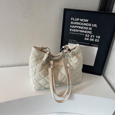New Large-capacity Cotton Clothing Bag Fashionable Solid Color Simple Diamond Embroidery Thread Shoulder Bag Casual Commuter Hand