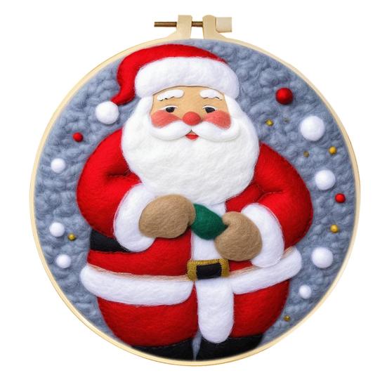 Christmas Needle Felting Kit Holiday Felt Painting Set for Beginners Starter Needle Felting DIY Craft Kit with Pad Needles Wool Decorative Frame