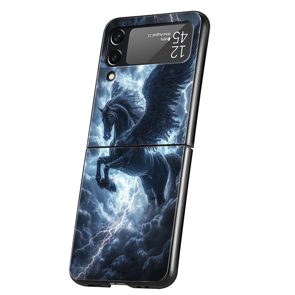Hard PC Phone Case For Samsung Galaxy Z Flip 7/6/5/4 Black Cover For Galaxy Z Flip 3 Foldable Shockproof Capas Horse Animal Bags