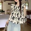 Broken Flowers Flying Sleeve Shirt Women's Clothing Loose Casual Round Neck 2024 Summer Stylish Pleated Vintage Elegant Blouse
