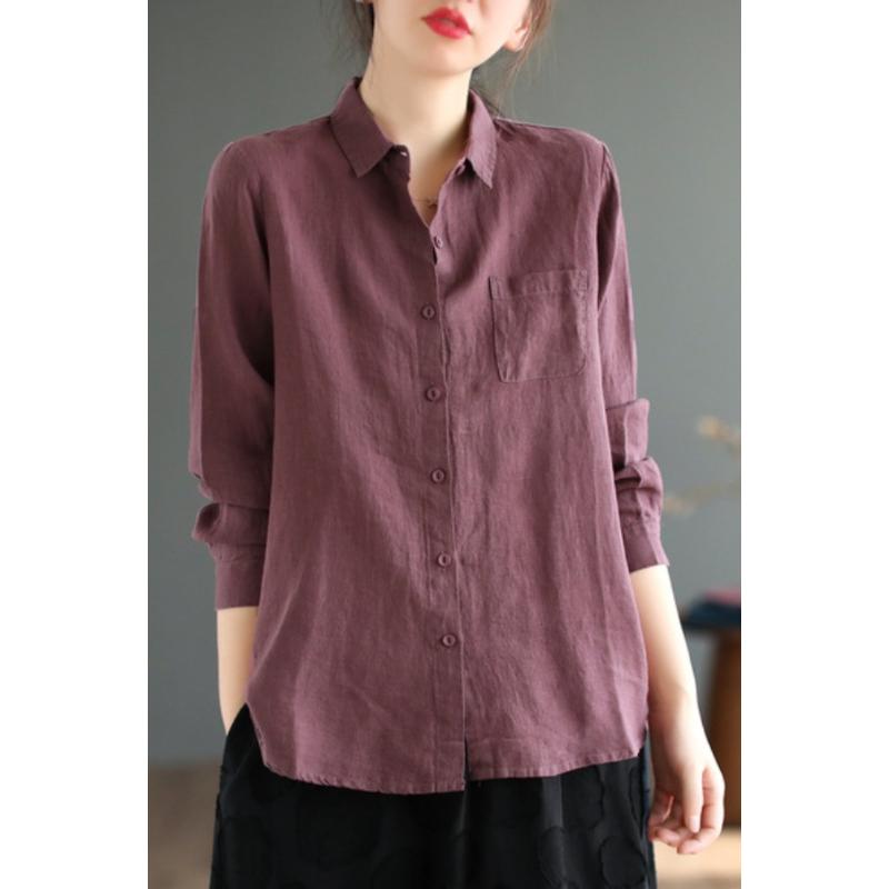 Cotton Linen Retro Single-breasted Long-sleeved Women's 2025 Spring and Autumn New Loose Slim Casual Base Shirt