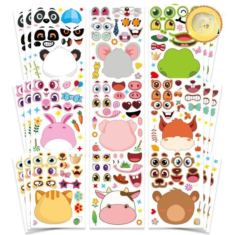 

9Sheets Make Your Own Animals Stickers Children DIY Puzzle Sticker Games Make A Face Cute Panda Assemble Jigsaw Stickers Kids