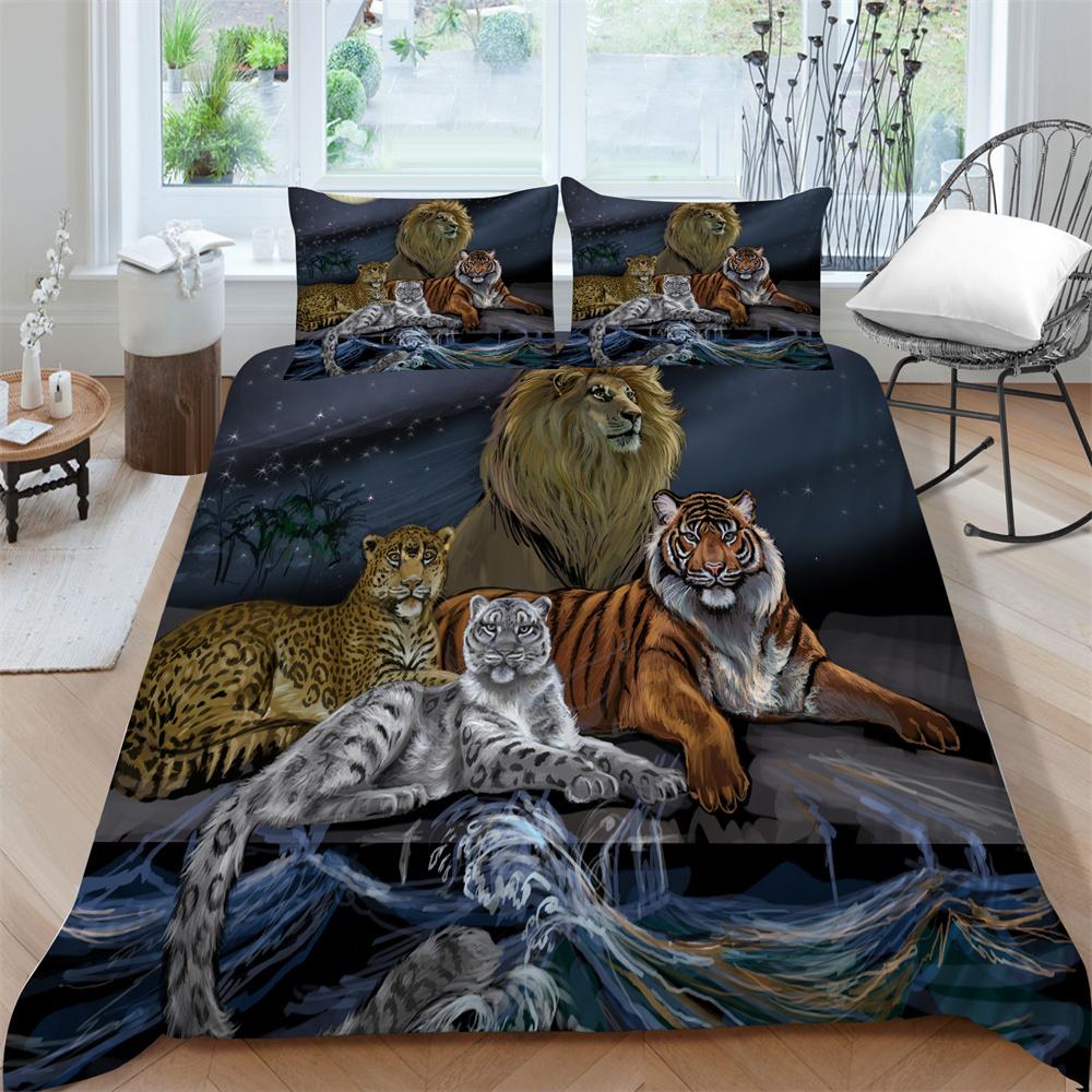 Duvet Cover Set Animals Style Home Bedspreads Newly Bedding Cover Set Children Tiger King Queen Size Microfiber Bedroom Decor