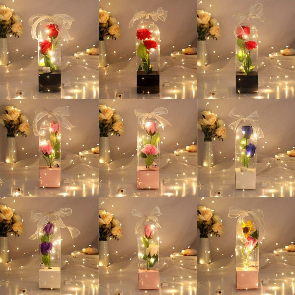 Popular Simulation Artificial Flower with Box Exquisite Fake Flower Gift Carnation Rose Bouquet Mother's Day
