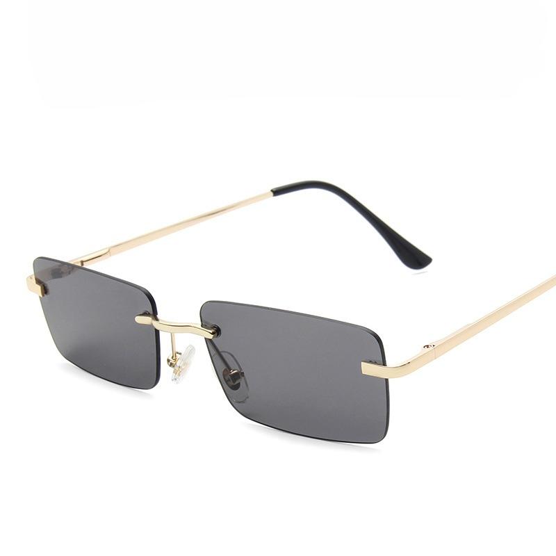 

Frameless Square Sunglasses Women Retro Spring Hinge Glasses Ultra Lightweight Flexible Temples Anti-UV Classic Chic Eyewear as pictures