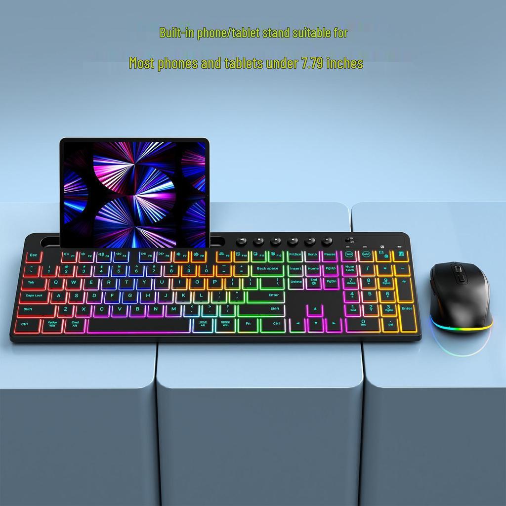 Ergonomic Colorful Backlit Wireless Keyboard and Silent Mouse Combo with Charging Feature