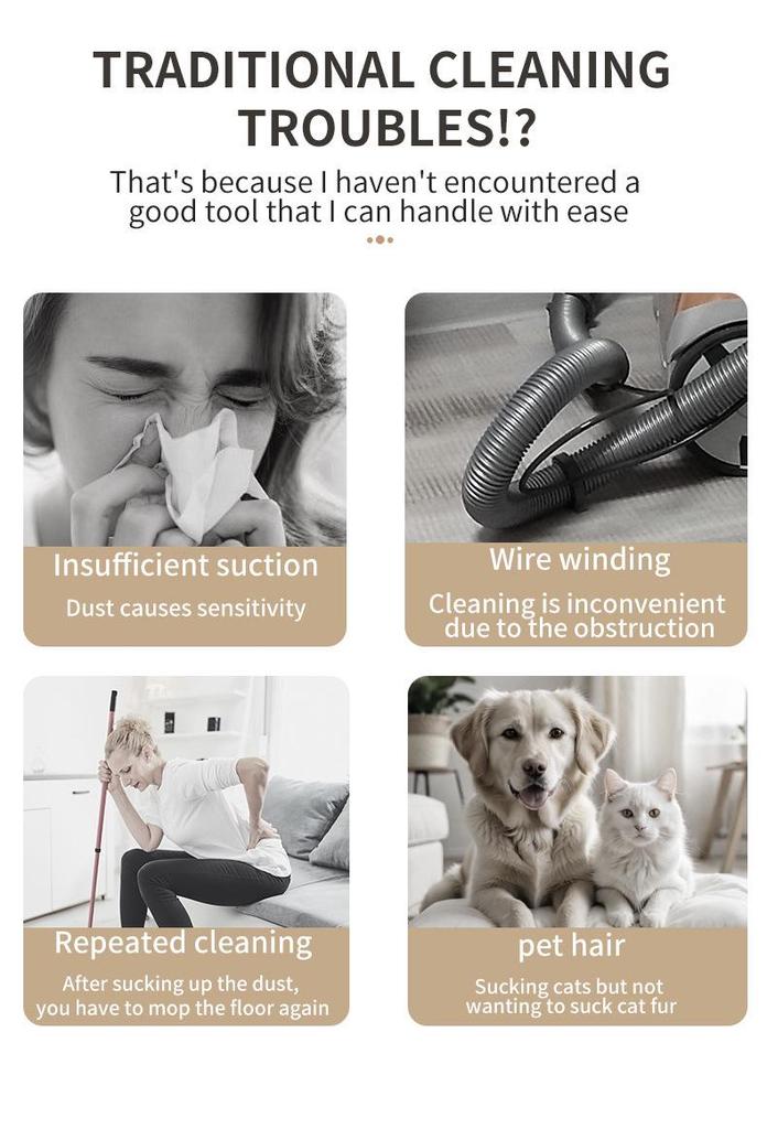 Wireless Vacuum Cleaner with Powerful Suction, Integrated Sweeping & Mopping, Handheld for Hair Removal