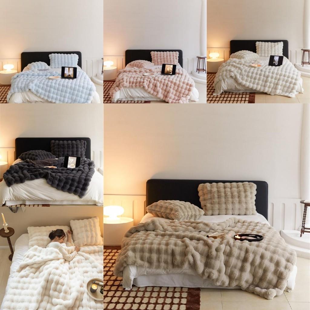 Elegant Toscanian Ins Style Thick Warm Faux Rabbit Fur Blanket Soft Cozy Cover In White