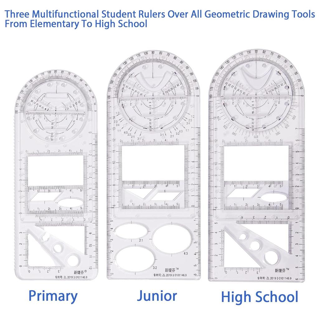 Multifunctional Geometric Ruler Set,Mathematics Drawing Ruler Geometric Drawing Template Measuring Tool Draft Rulers Million Flower Rulers