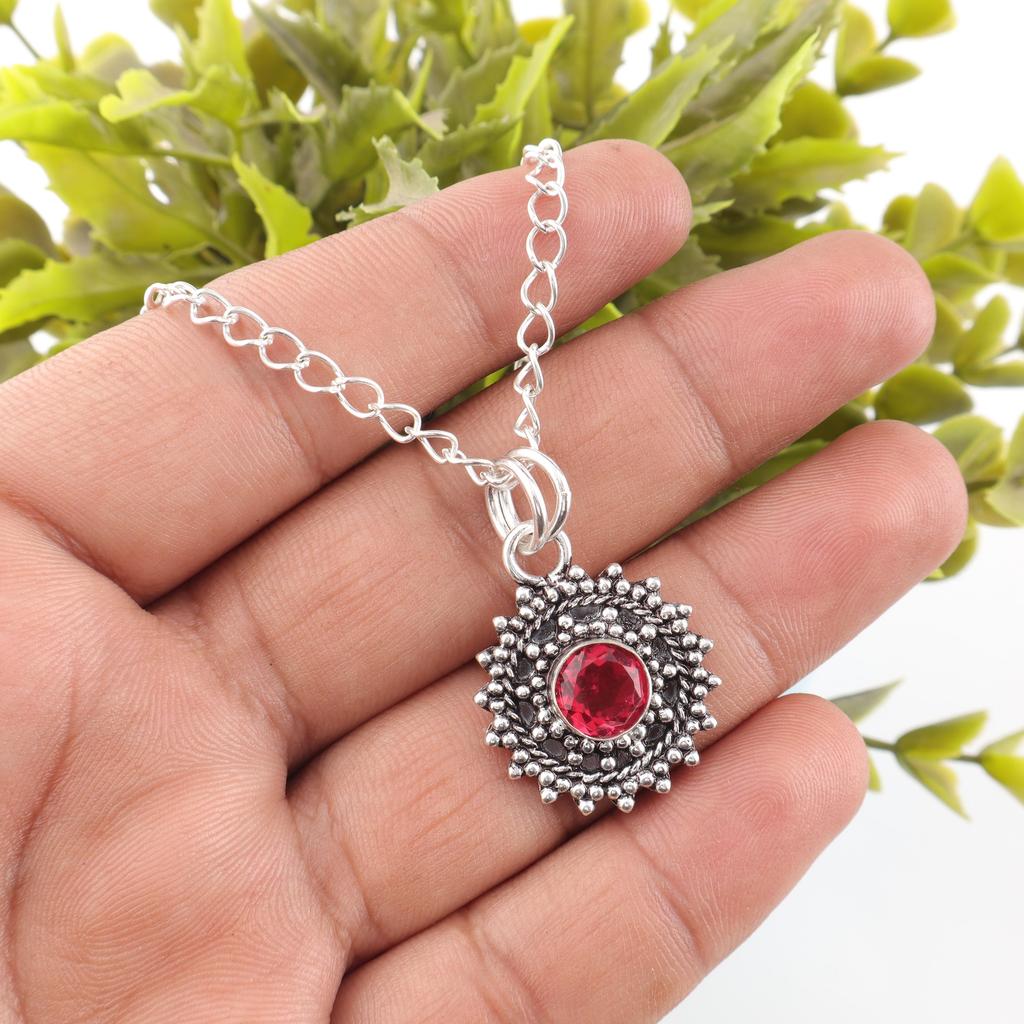 Pink Rubellite Gemstone Jewelry, 925 Sterling Silver Pendant, Handmade Charming Pendant, Bohemian Rubellite Pendant For Grandma Gift