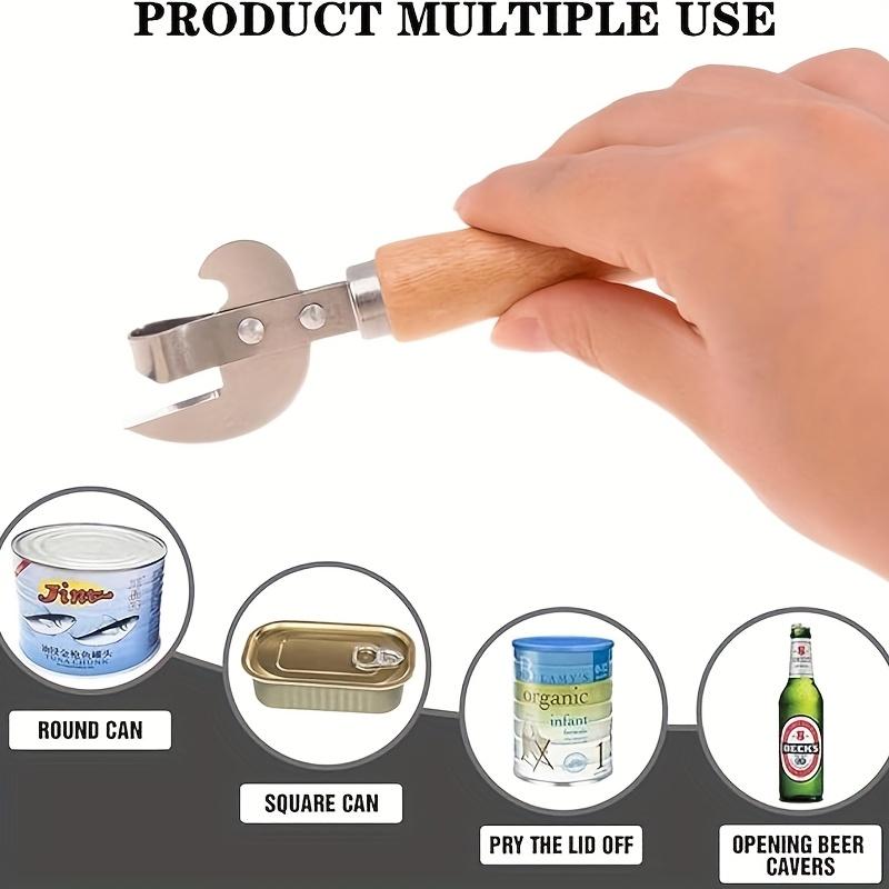 1pc Premium Cast Iron Safety Can Opener - Smooth Edge, Stainless Steel Blade, Ergonomic Wooden Handle for Effortless Jar
