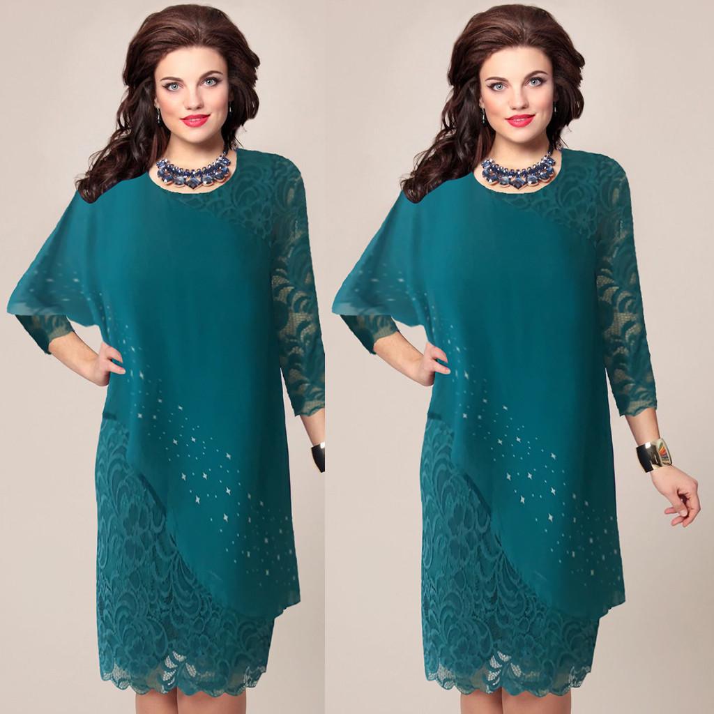 

Модное женское сексуальное повседневное платье с длинным рукавом и круглым вырезом, с принтом и кружевной отделкой XL зелёный