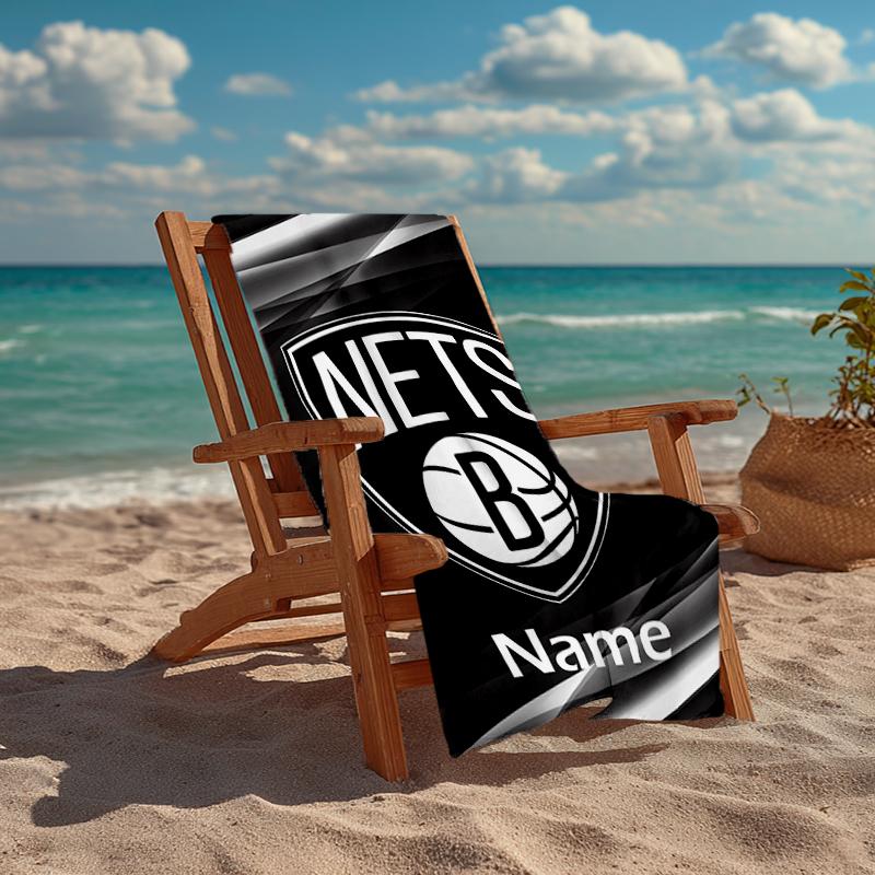Custom Name Ultra-Soft Beach Towel with Brooklyn Nets Theme,Ideal for Pool - Camping, Diving - Perfect Travel Essential, Vibrant Beach Towel.