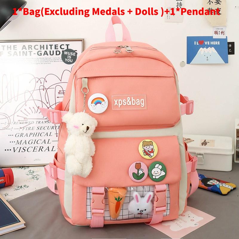 Bag Xps Letter Print Backpack With Pendant Large Capacity Schoolbag Kids Gift