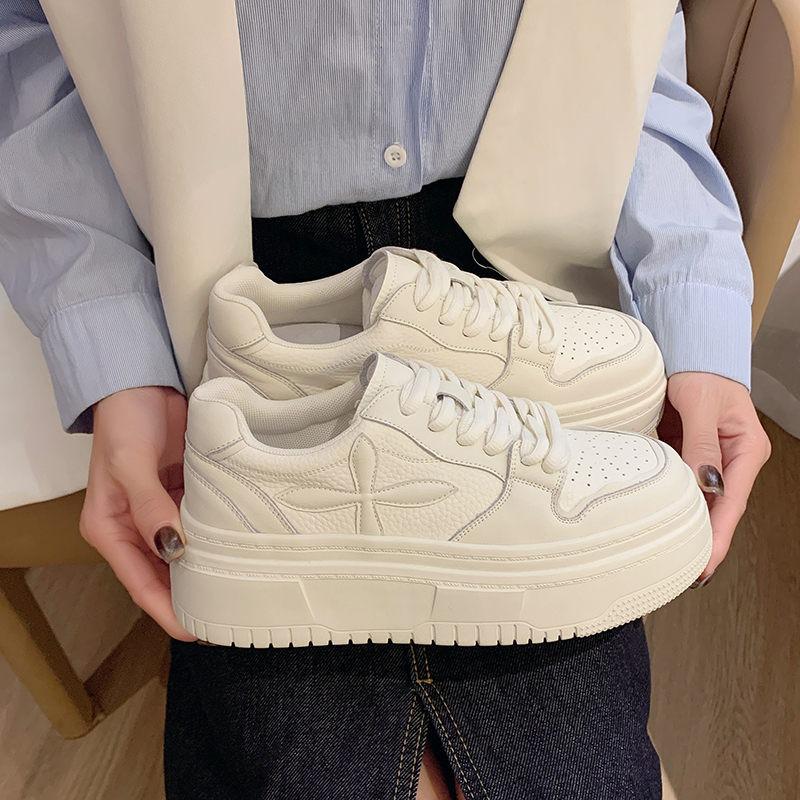 Modă 2024 Noi Adidași Casual Albi din Piele pentru Femei Respirabili Femeie Vulcanizat Sport Mers Plimbare Alergare Platformă Pantofi Plați Alb
