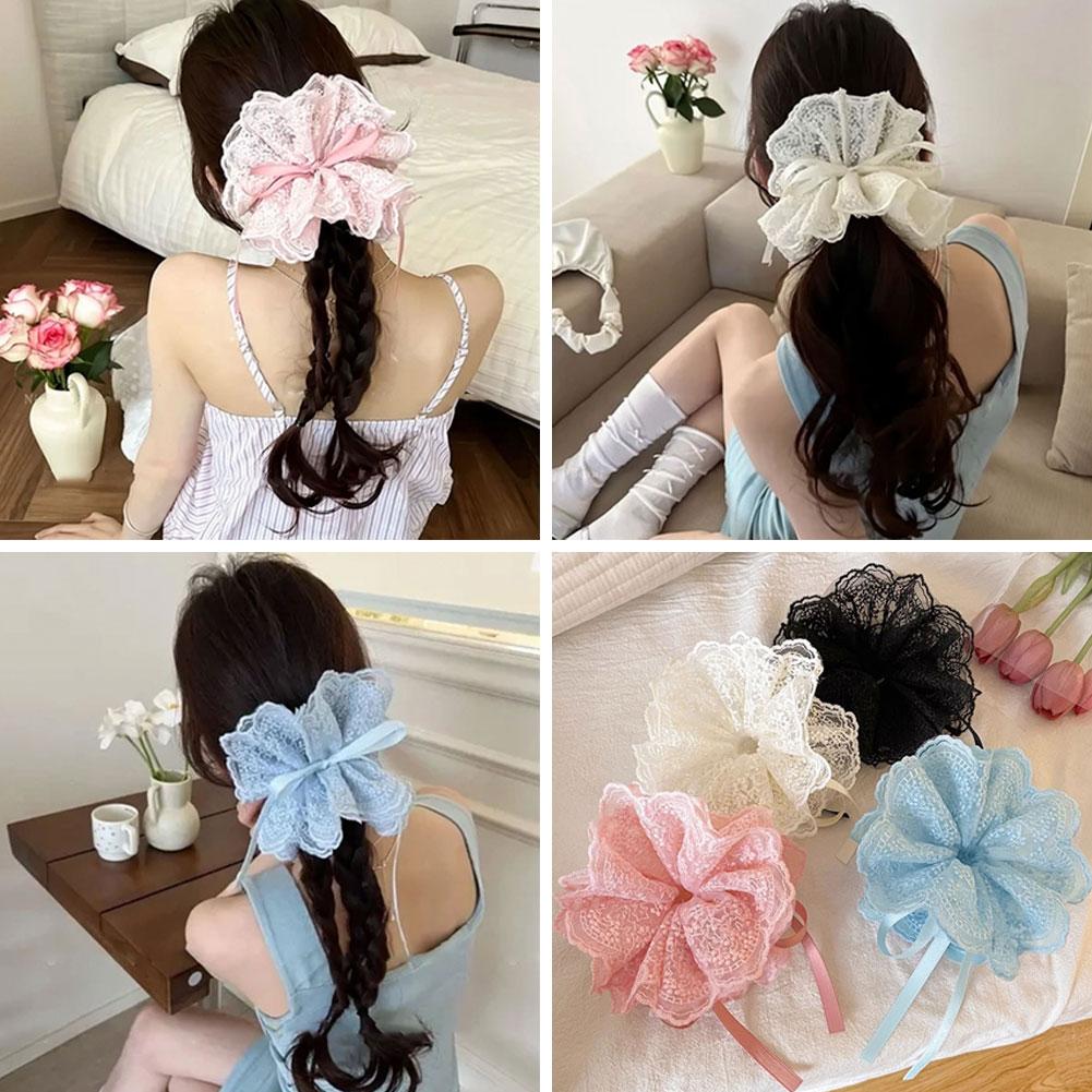 Adjustable Embroidery Lace Double Layered Headband Hair Headband Ribbon Movable Floral Headband M4A0