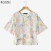 ZANZEA Women Casual Round Neck 3/4 Sleeve Loose Floral Blouse