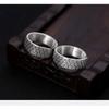 Adjustable Vintage Chinese Lucky Charm Couple Ring Set Sterling Open Band With Fu Xi Symbols