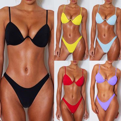 Mode d'été pour femmes Sexy Couleur Décolleté en V Bikini Maillot de bain de plage