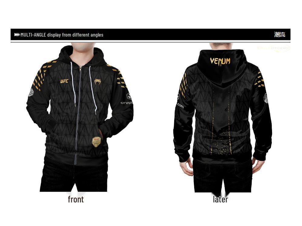 YNC 2025 Boxing Enthusiast Gold Zipper Hoodie - Unisex Casual Autumn Jacket