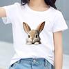 Kids Cotton T Shirt Cute Peeking Rabbit Print Crew Neck Short Sleeve Tee Casual Breathable Boys Girls Summer Tops