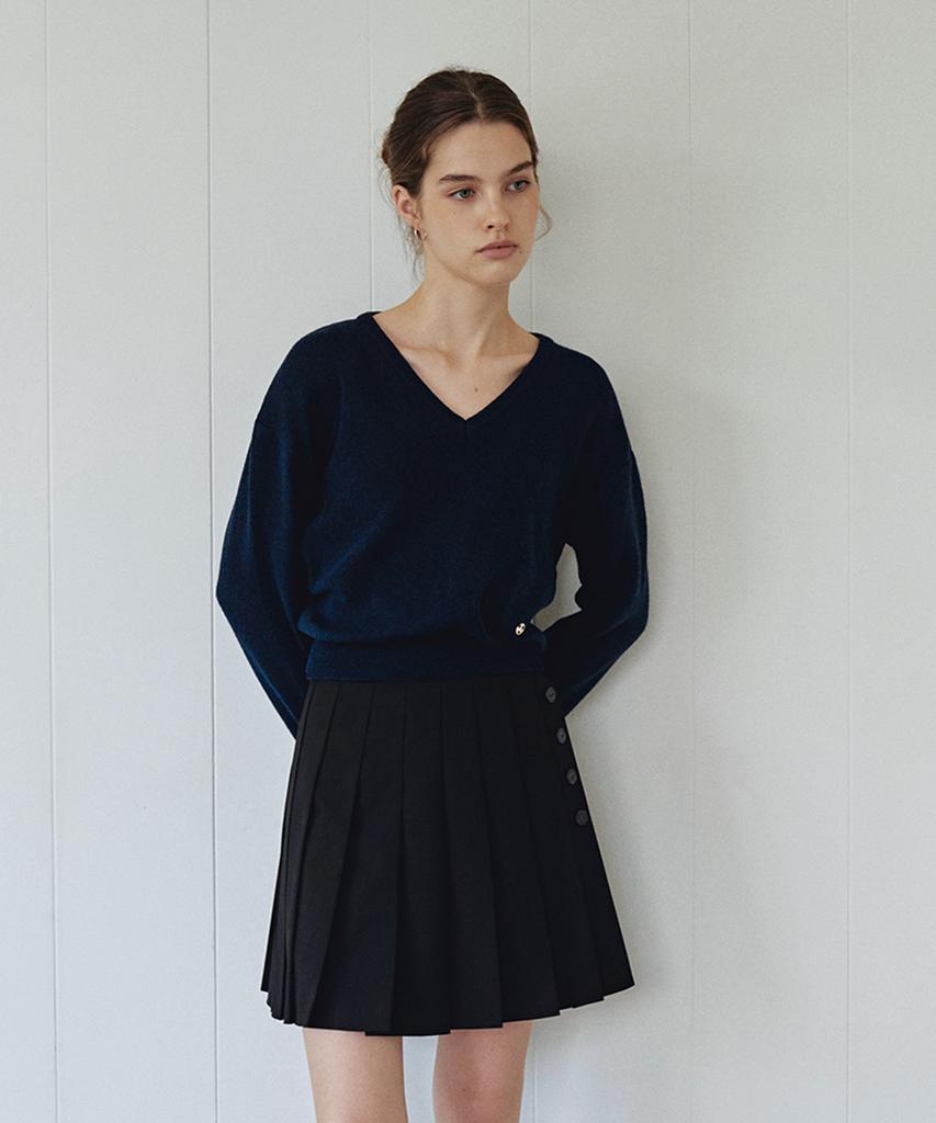 LOEIL Textured Casual V-Neck Knit - Navy