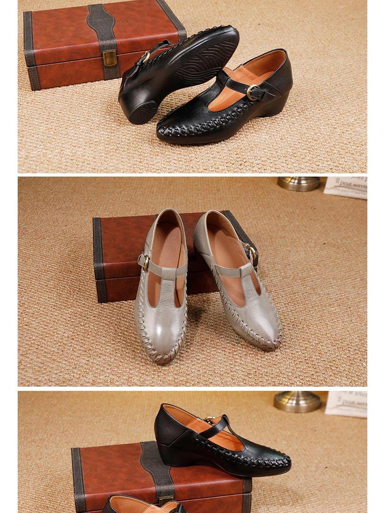 2025 Autumn Women's Genuine Leather Mary Jane T-Strap Shoes - Soft Sole, Retro French Style, Chunky Heel