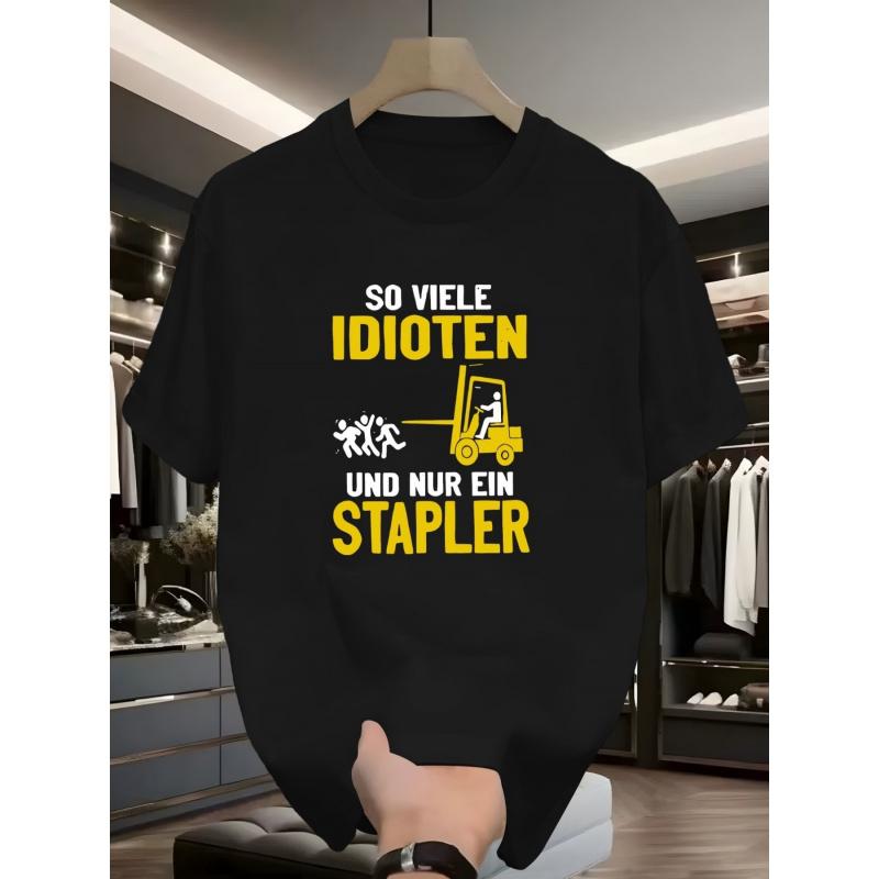 Men's Funny Forklift Driver Wanted Poster T-Shirt - German Text Print "Forklift Driver Wanted - Will for " - Casual Short Sleeve Tee, Regular Fit