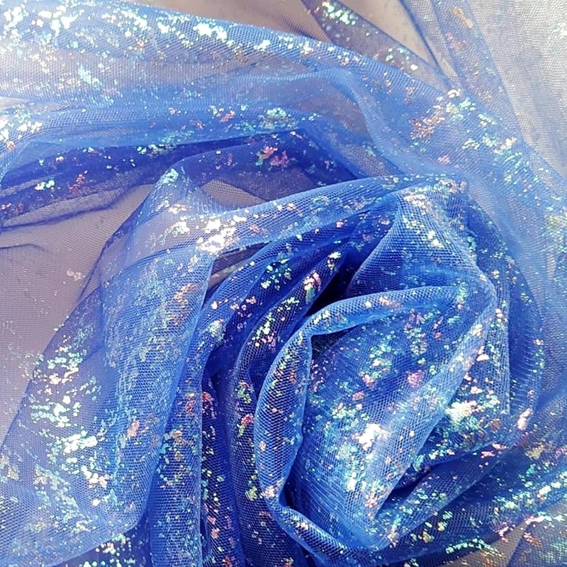 

[moonfarm] 2way lame tulle material Sparkling Width 150cm colorful race handicraft costume cloth (blue, 2m)