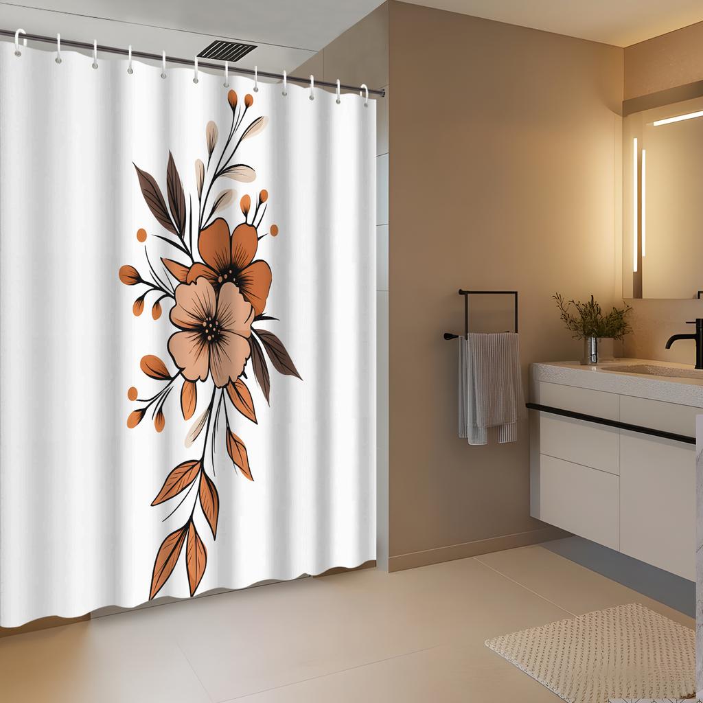 1pc Countryside Style Floral Plant Shower Curtain Partition Curtain, Decorative Print Shower Curtain,Bathroom Accessories