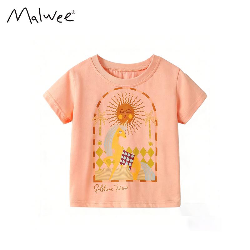 

Malwee Girls Summer Set: Cute Print Round Neck Short Sleeve Two-Piece Outfit 100