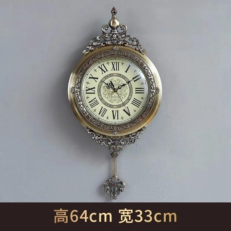 European Aesthetic Wall Clock Art Design Living Room Retro Clock Wall Hanging Light Luxury Reloj De Pared Home Decorations