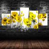 Abstract Yellow Poppy Flowers 5 Piece Five Panel Wall Canvas Print Modern Art Poster Picture Home Decor Gift For Him For Her