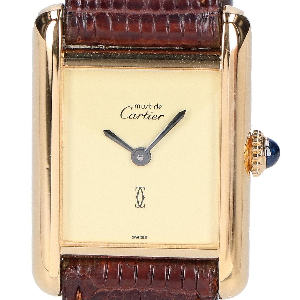 Cartier 1976-1981 925 Must Tank Vermeil SM Mostrador Marfim Corda Manual Relógios de Couro - ouroUsado