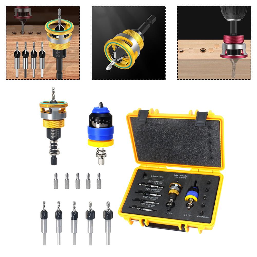 Adjustable Depth Bit Counterbore Drill Adjustable Depth Stop Rotating Depth Adjustment Ring For Woodworking Projects
