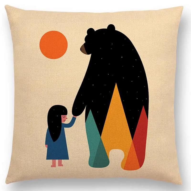 Latest Day Night Sun Moon Child With Animals Friends Wolf Bear Elephant Rabbit Cushion Cover Home Decor Sofa Throw Pillow Case